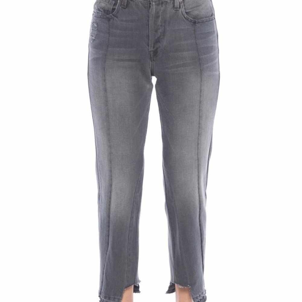 Frame Denim Nouveau Le Mix High Rise Cropped Raw Hem Ash Grey Distressed - Picture 3 of 16